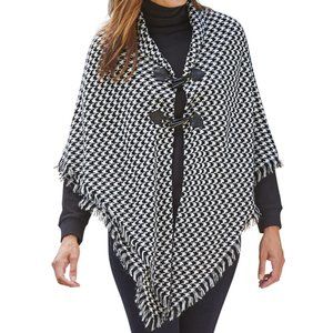 NEW Houndstooth Print One Size Soft Lightweight Fringed Sweater Shawl Wrap